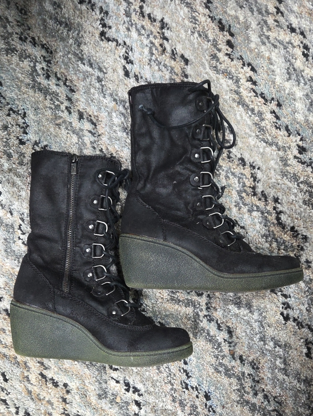 Roxy Black Lace-Up Wedge Boots
